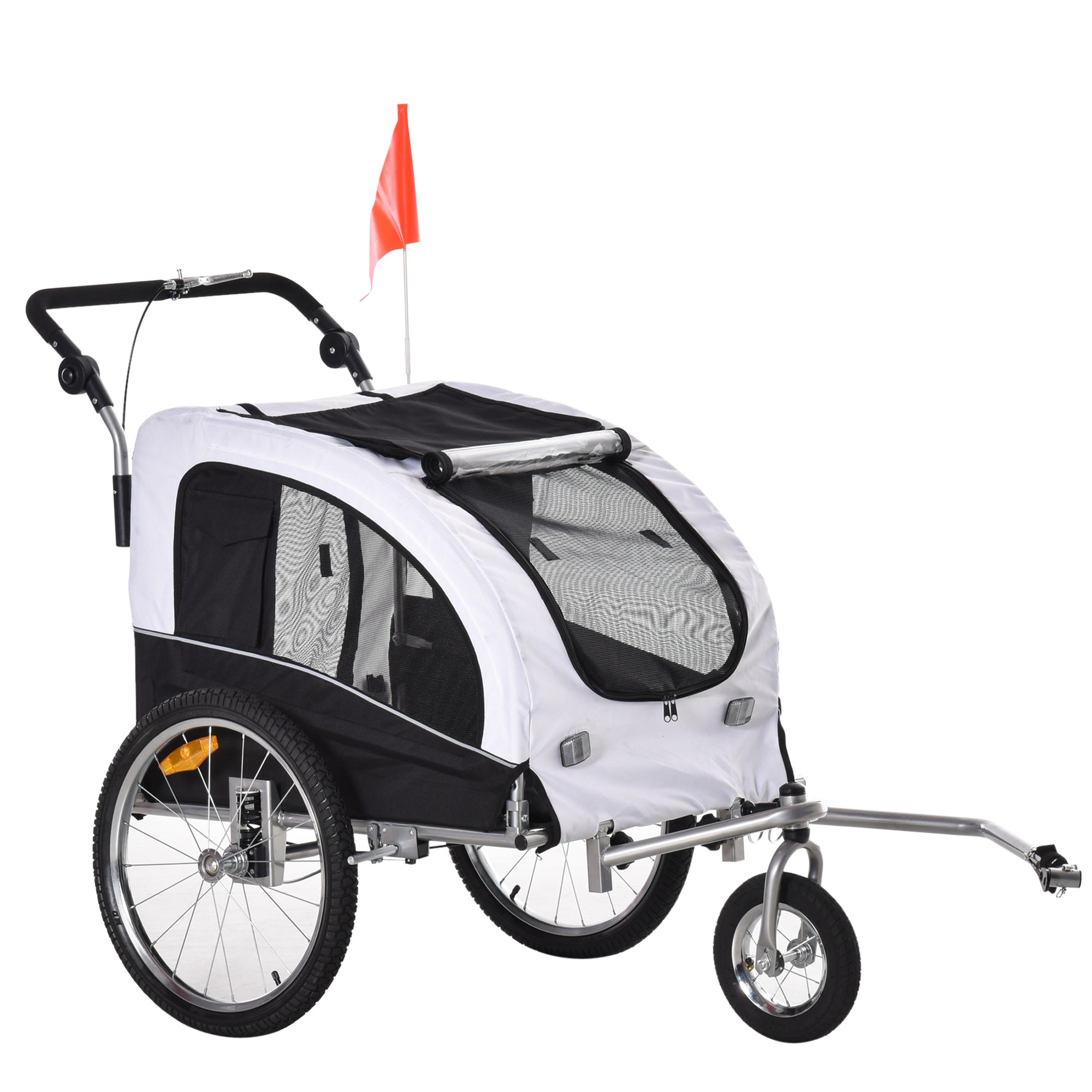 Aosom Elite II Dog Bike Trailer 2-In-1 Pet Stroller Cart Bicycle Wagon Cargo Carrier Attachment for Travel, White