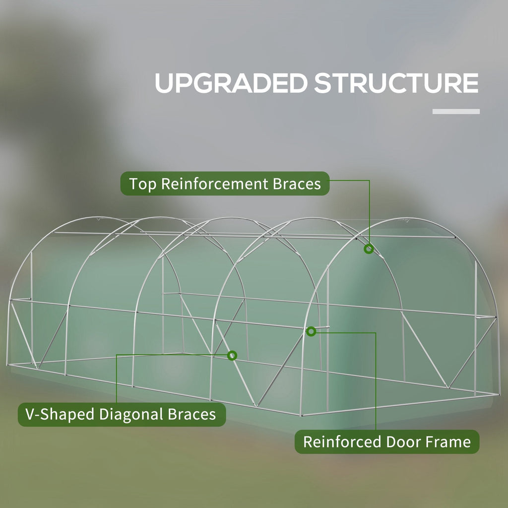 Outsunny 19.5'x10'x6.5' Upgraded Tunnel Greenhouse Mesh Door Windows 15 Plant Labels Gloves Green