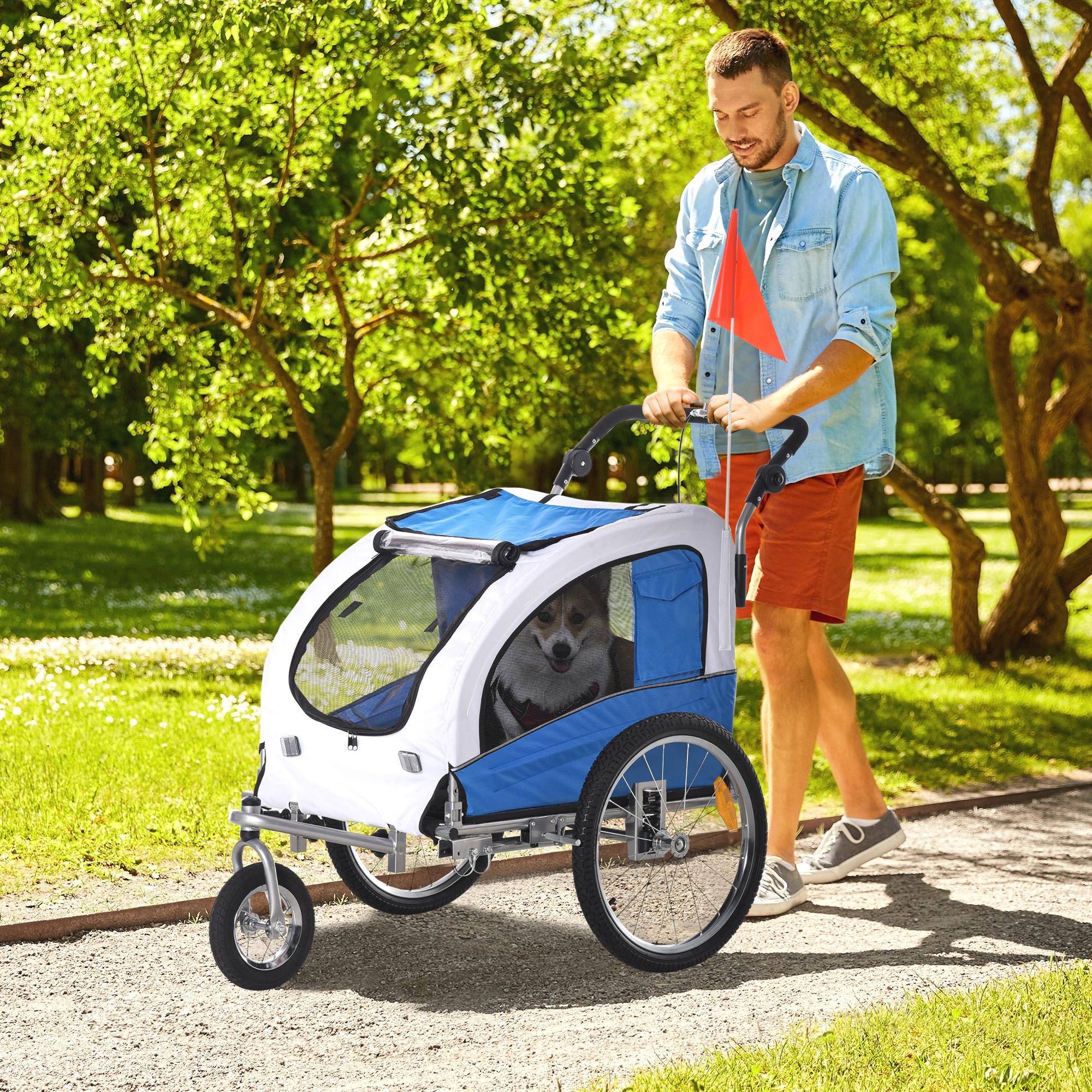 Aosom Elite II 2-In-1 Dog Bike Trailer Pet Stroller Cart Bicycle Wagon Travel Carrier with Suspension Blue