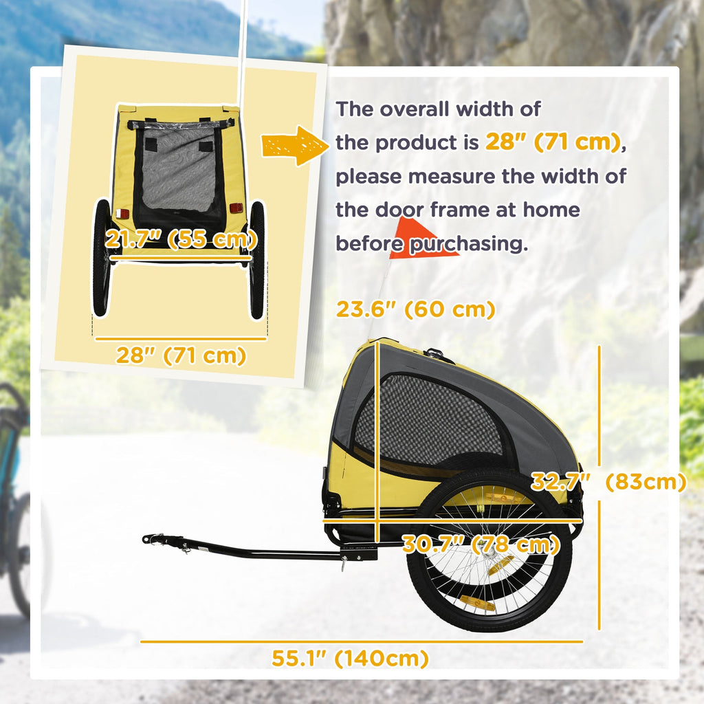 Aosom Medium Dog Bike Trailer with Hitch Coupler Quick Release Wheels Reflectors Flag Yellow