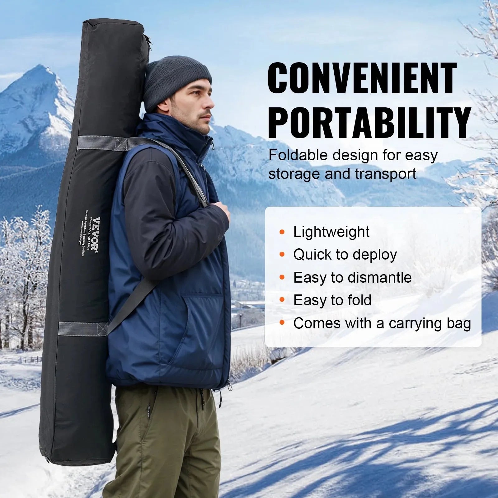 VEVOR Portable Ice Shelter, 1-2 Person Pop-Up Ice Fishing Tent, 24 Square Feet Fishable Area, Ice Shanty for Winter Fishing, Waterproof Oxford Ice Cube with Anchors/Ropes/Carrying Bag, 60"x60", Black