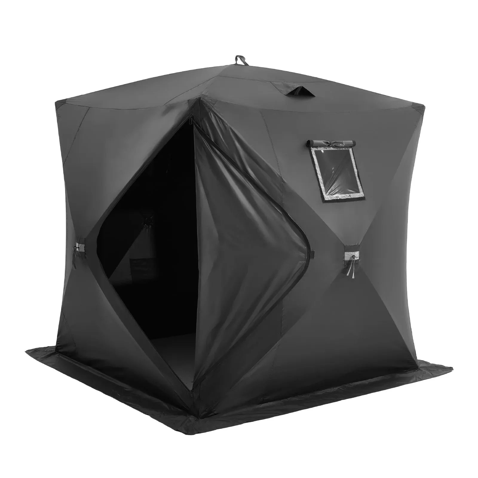 VEVOR Portable Ice Shelter, 3-4 Person Pop-Up Ice Fishing Tent, 35 Square Feet Fishable Area, Ice Shanty for Winter Fishing, Waterproof Oxford Ice Cube with Anchors/Ropes/Carrying Bag, 71"x71", Black