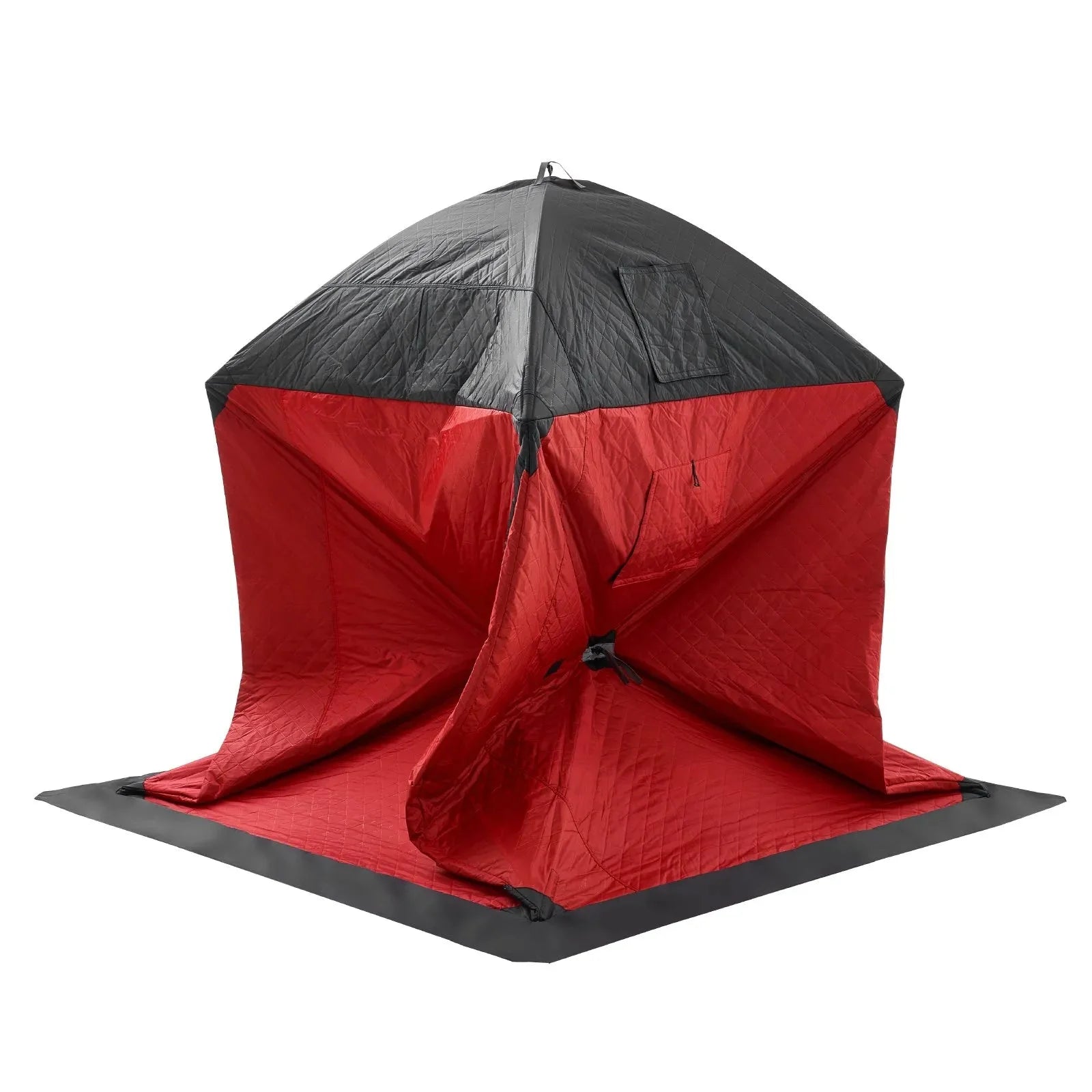 VEVOR Portable Ice Shelter, 3-4 Person Insulated Pop-Up Ice Fishing Tent, 35 Square Feet Fishable Area, Thermal Ice Shanty for Winter Fishing, Ice Cube with Anchors, Ropes, Carrying Bag, 71"x71", Red
