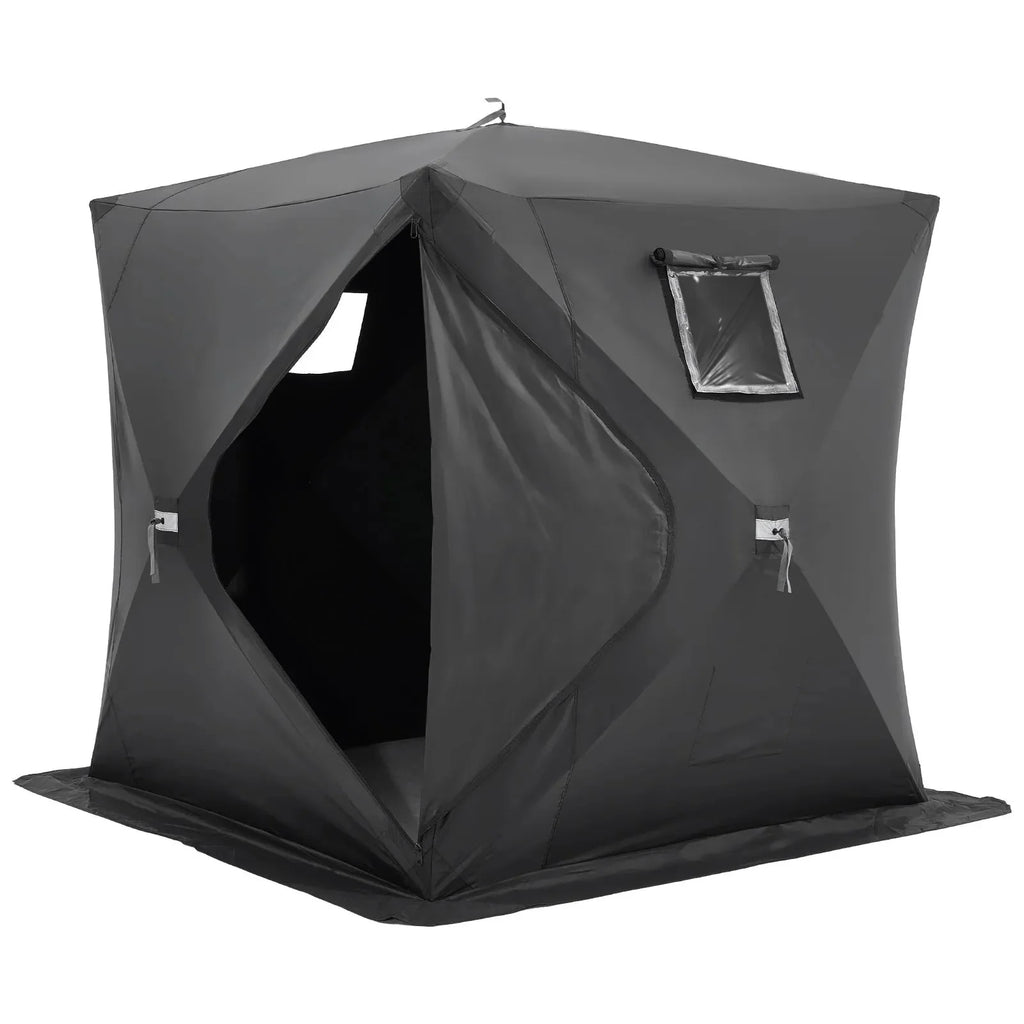 VEVOR Portable Ice Shelter, 3-4 Person Pop-Up Ice Fishing Tent, 43 Square Feet Fishable Area, Ice Shanty for Winter Fishing, Waterproof Oxford Ice Cube with Anchors/Ropes/Carrying Bag, 90"x90", Black