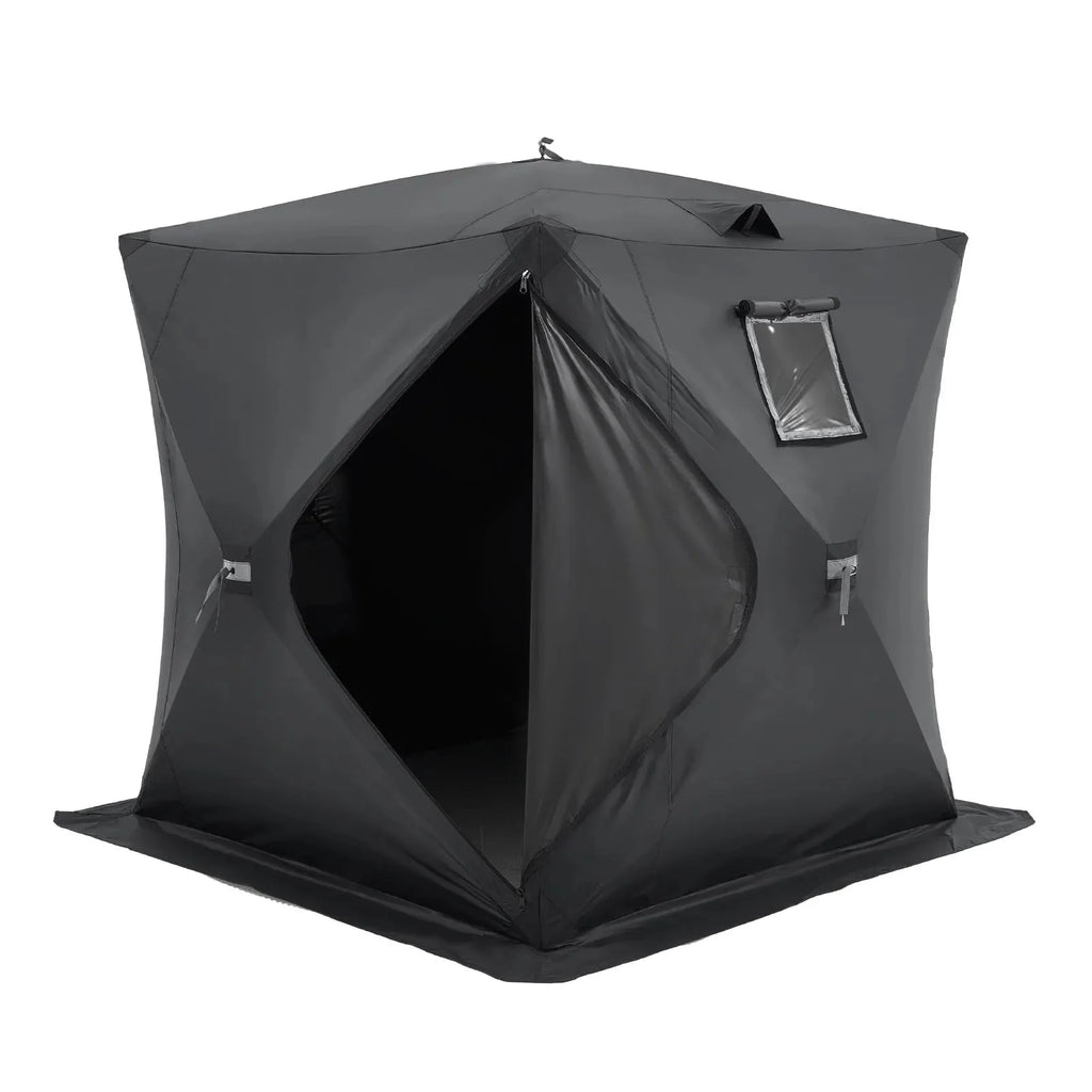 VEVOR Portable Ice Shelter, 3-4 Person Pop-Up Ice Fishing Tent, 43 Square Feet Fishable Area, Ice Shanty for Winter Fishing, Waterproof Oxford Ice Cube with Anchors/Ropes/Carrying Bag, 90"x90", Black