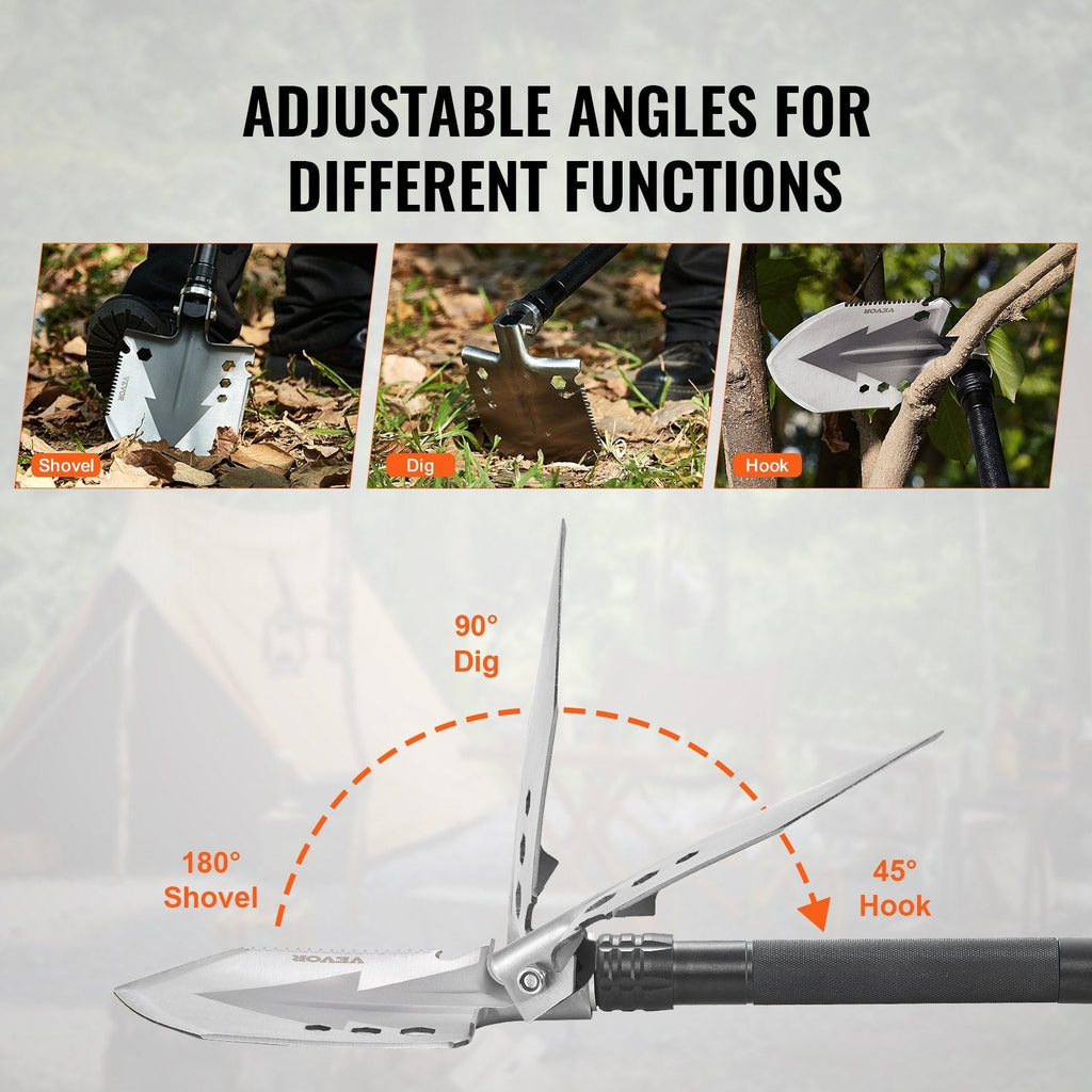 VEVOR Survival Shovel 11 in 1 Camping Shovel Folding Multitool Portable Compact