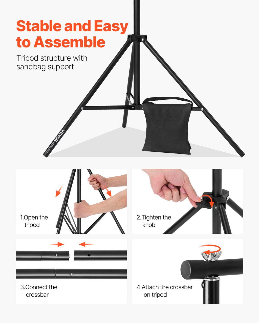 VEVOR Backdrop Stand Background Stand Kit 6.5 x 10 ft for Party & Photo Studio