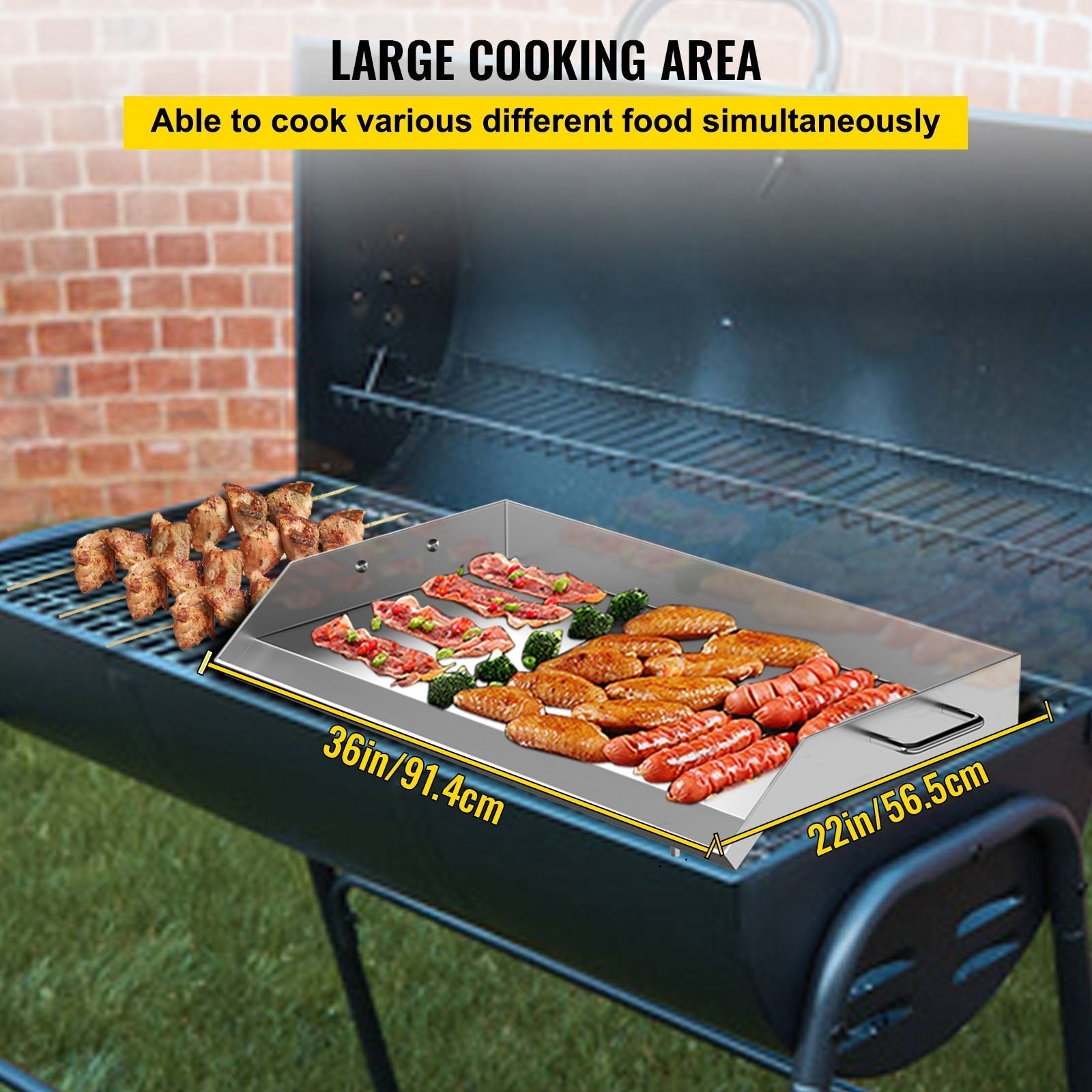 VEVOR Stainless Steel Griddle,36\" x 22\" Universal Flat Top Rectangular Plate, BBQ Charcoal/Gas Non-Stick Grill with 2 Handles and Grease Groove with Hole?Grills for Camping, Tailgating and Parties
