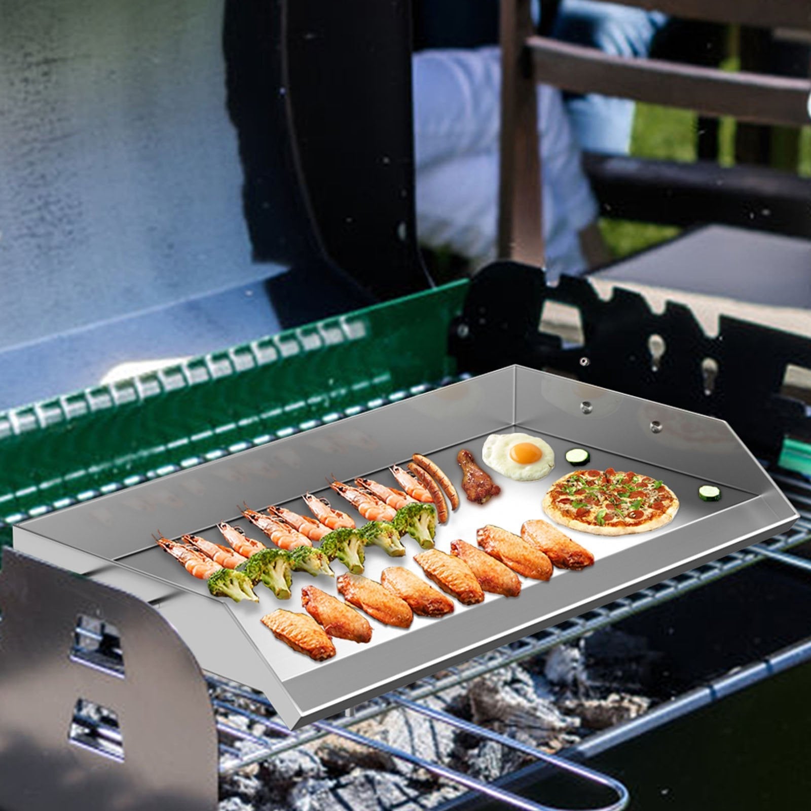 VEVOR Stainless Steel Griddle,36\" x 22\" Universal Flat Top Rectangular Plate, BBQ Charcoal/Gas Non-Stick Grill with 2 Handles and Grease Groove with Hole?Grills for Camping, Tailgating and Parties