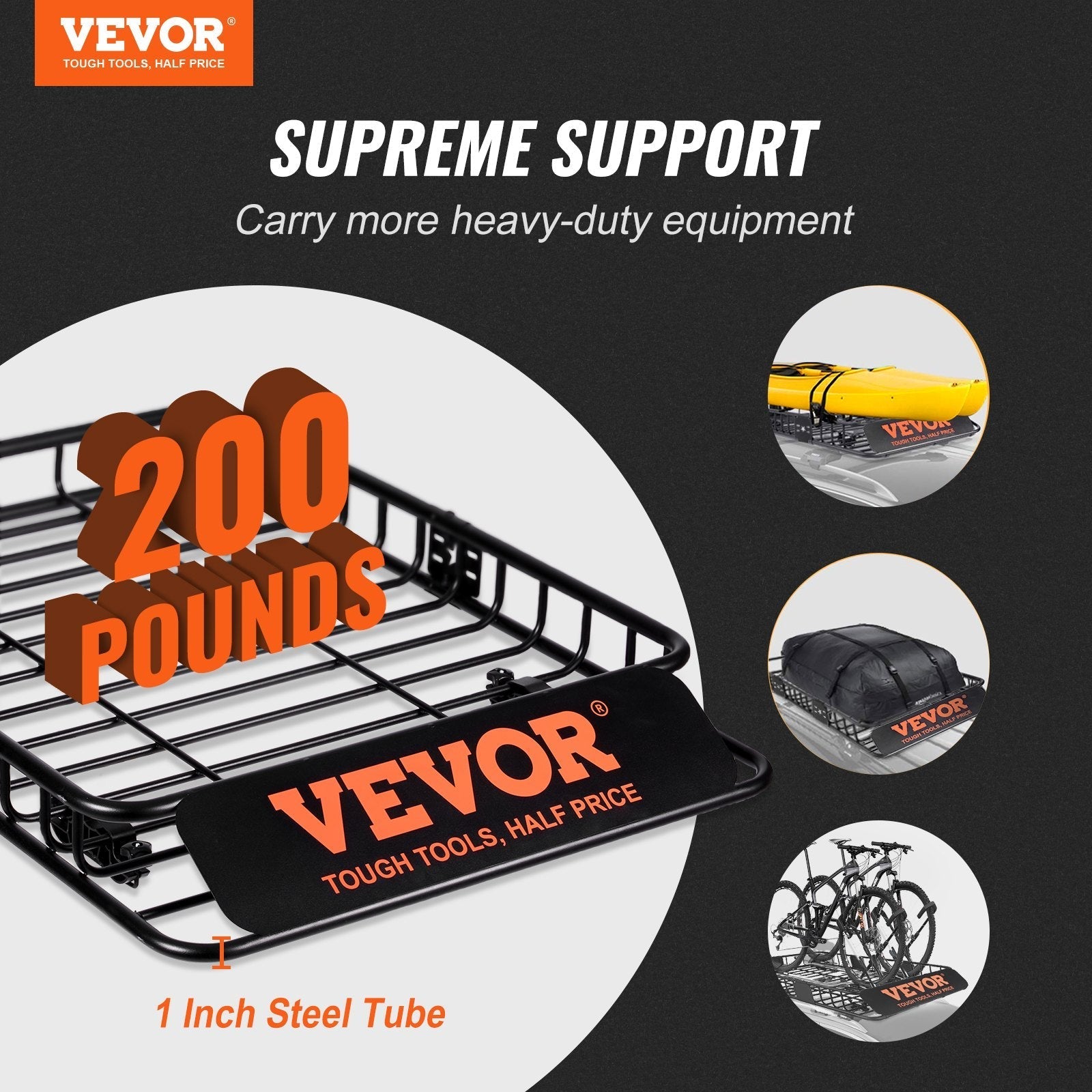 VEVOR Roof Rack Cargo Basket, 51" x 36" x 5" Rooftop Cargo Carrier w/ 15 Cu Ft Waterproof Cargo Bag, 200 LBS Capacity Universal Rack Carrier for SUV, Truck