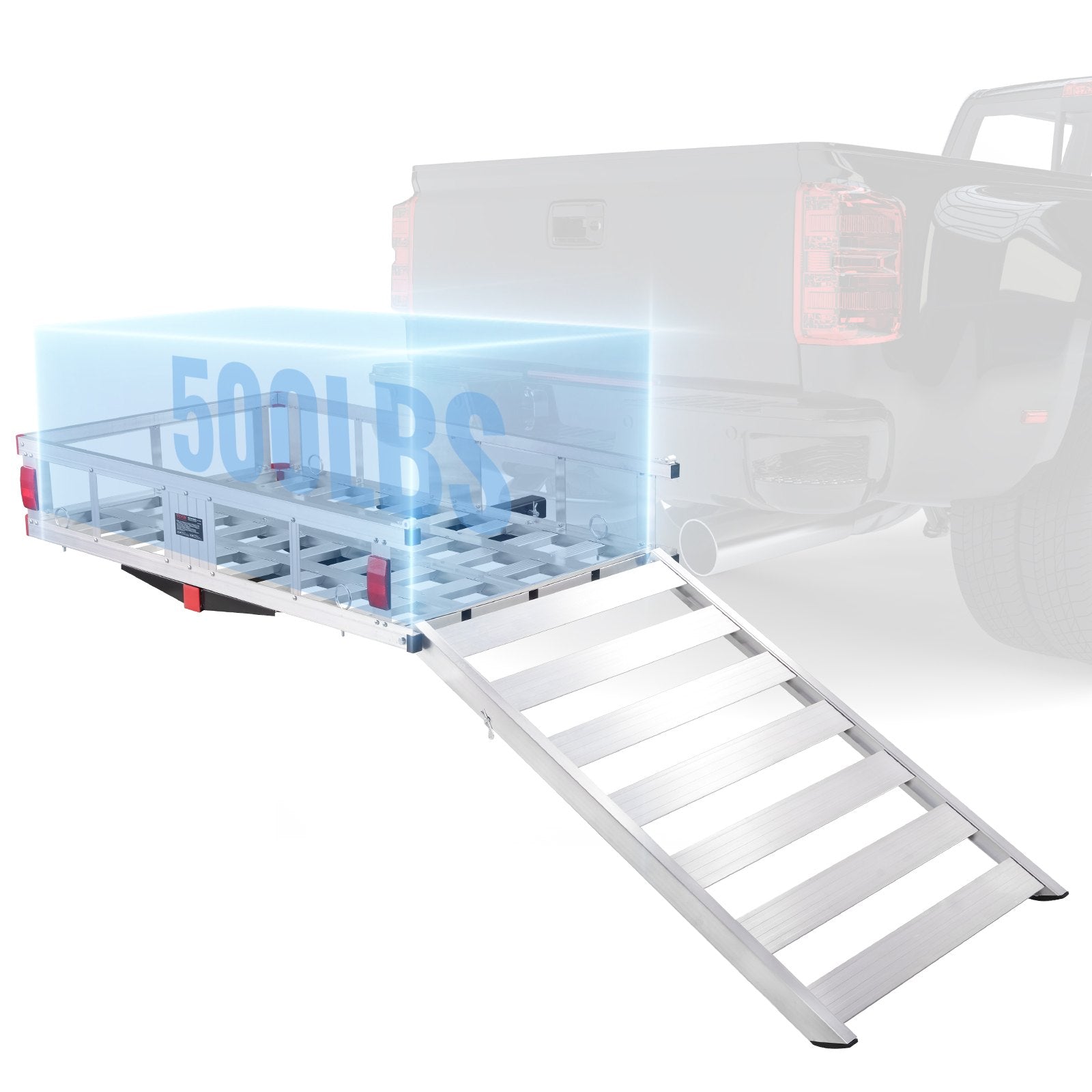 VEVOR 50 x 29.5 x 8.7 in Hitch Cargo Carrier, 500lb Capacity Trailer Hitch Mount Aluminum Cargo Basket with Folding Ramp, Luggage Carrier Rack Fits 2" Hitch Receiver for SUV Truck Pickup Camping