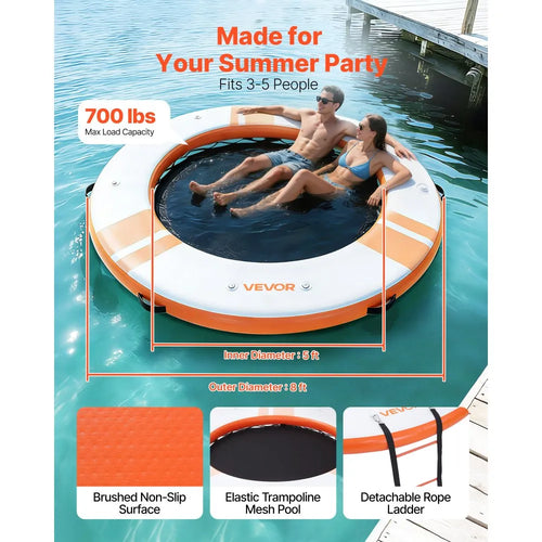 8ft Inflatable Floating Dock Platform – Non-Slip Water Air Mat with Ladder & Carry Bag