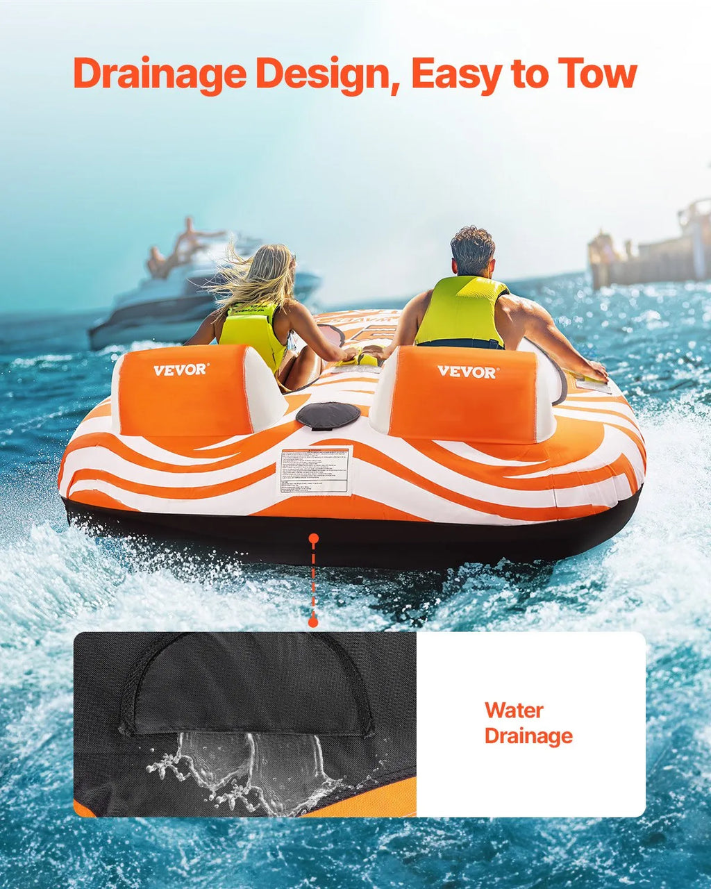 VEVOR Towable Tubes for Boating 2-Person Inflatable Boat Towable with 2 Cockpits
