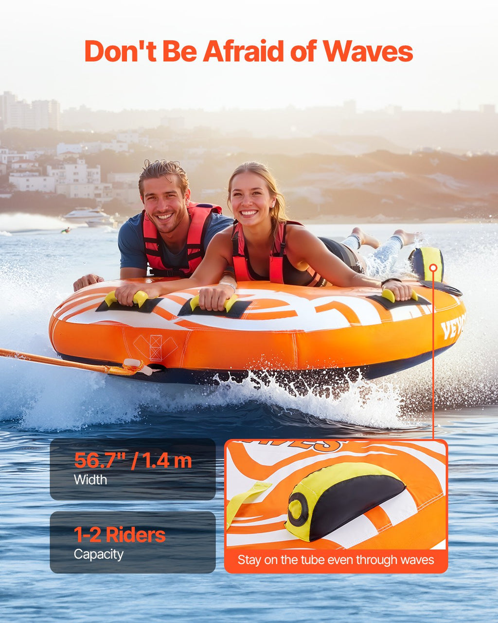 VEVOR Towable Tube for Boating 1-2 Riders Inflatable Boat Tubes and Towables