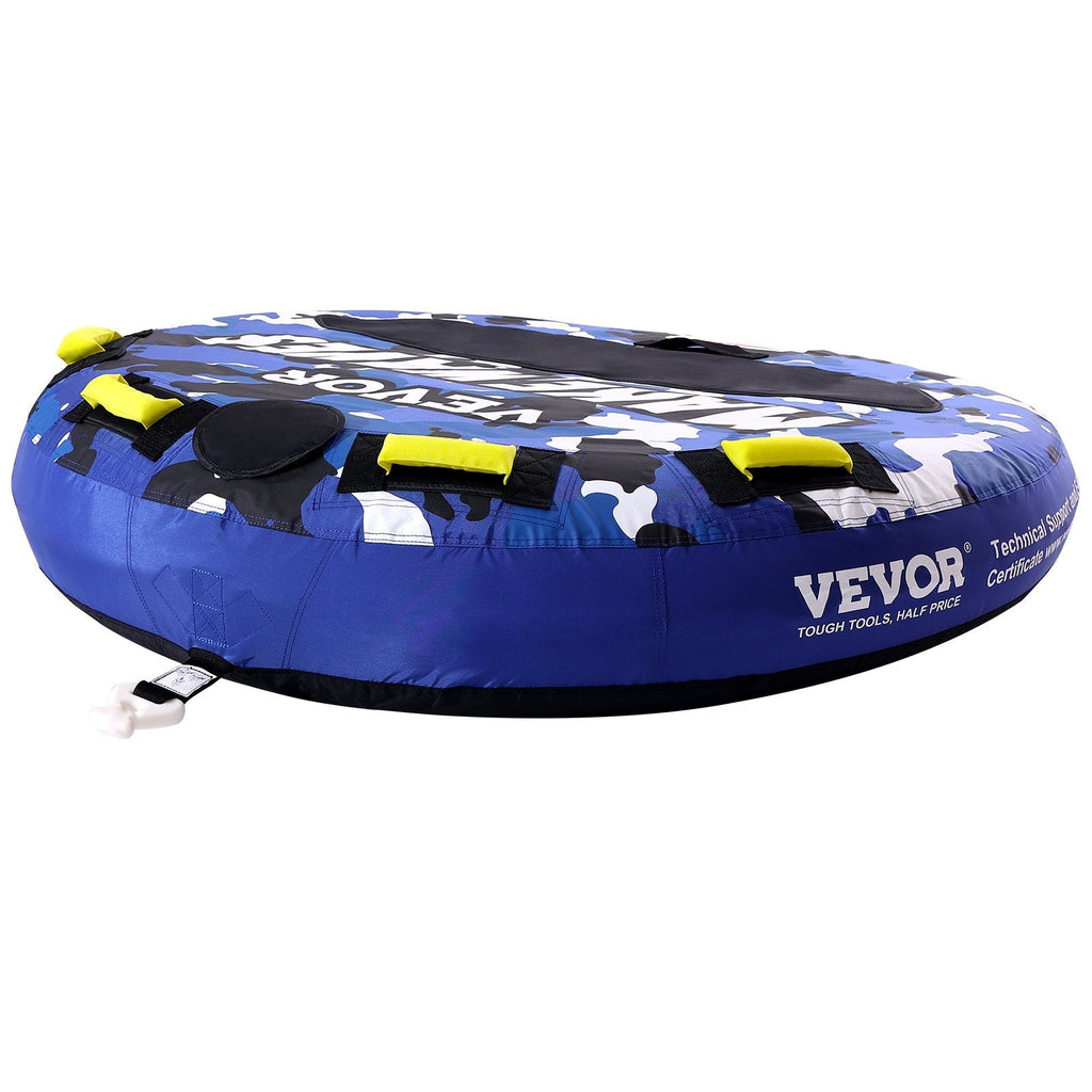 VEVOR Towable Tube for Boating, 1-2 Riders Inflatable Boat Tubes and Towables, 340 lbs, 51.8" Round Water Sport Towable Tube for Boat to Pull, Full Nylon Cover, EVA Grab Handles and Speed Safety Valve