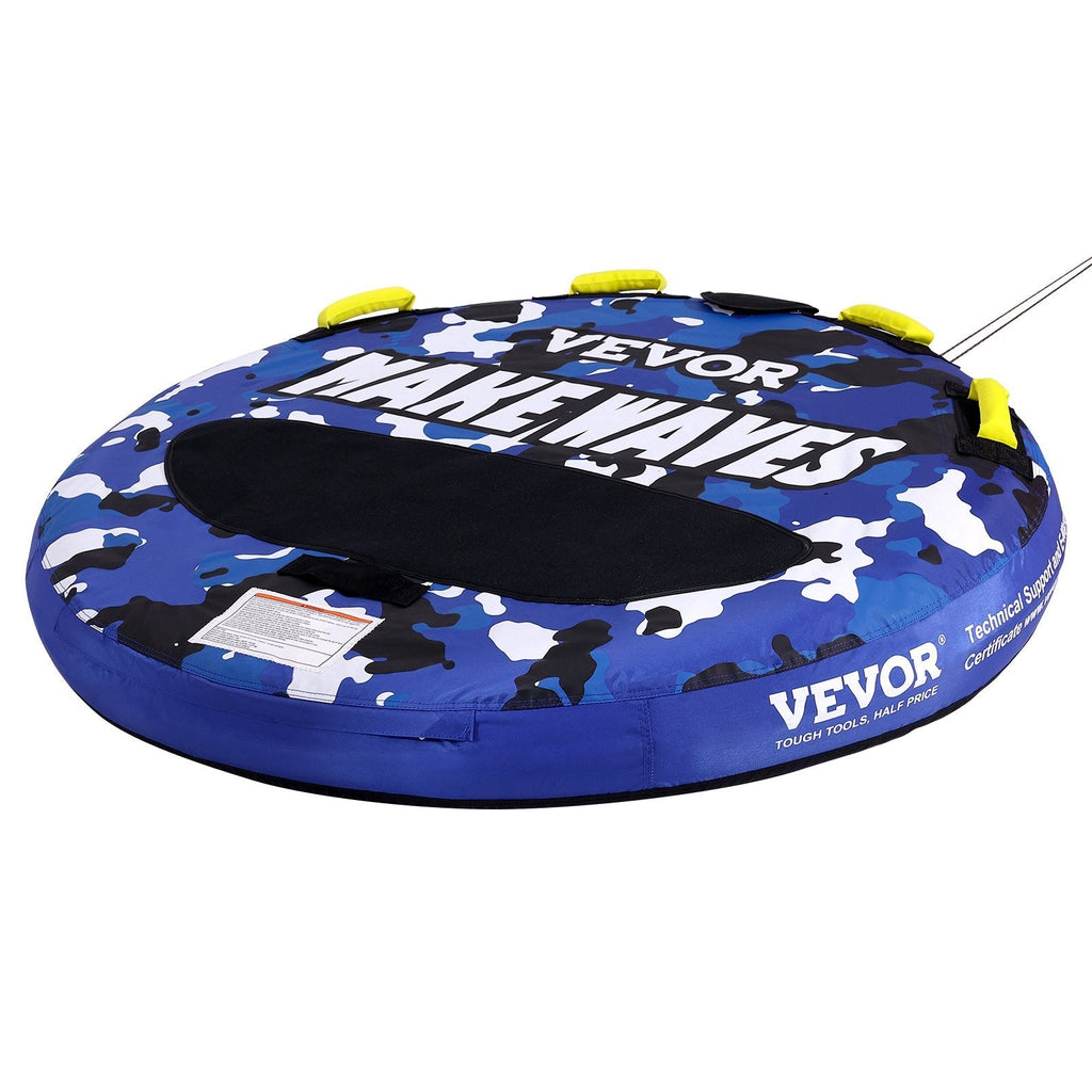 VEVOR Towable Tube for Boating, 1-2 Riders Inflatable Boat Tubes and Towables, 340 lbs, 51.8" Round Water Sport Towable Tube for Boat to Pull, Full Nylon Cover, EVA Grab Handles and Speed Safety Valve