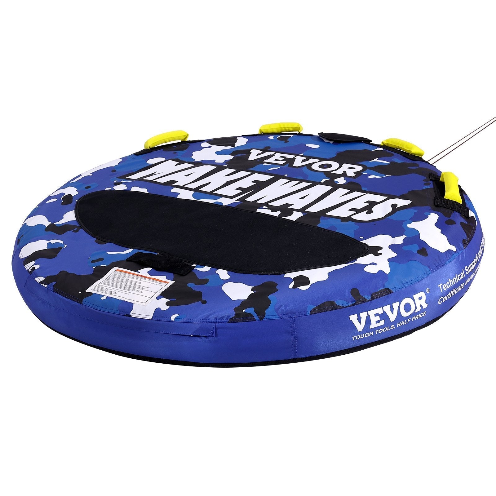 VEVOR Towable Tube for Boating, 1-2 Riders Inflatable Boat Tubes and Towables, 340 lbs, 51.8" Round Water Sport Towable Tube for Boat to Pull, Full Nylon Cover, EVA Grab Handles and Speed Safety Valve