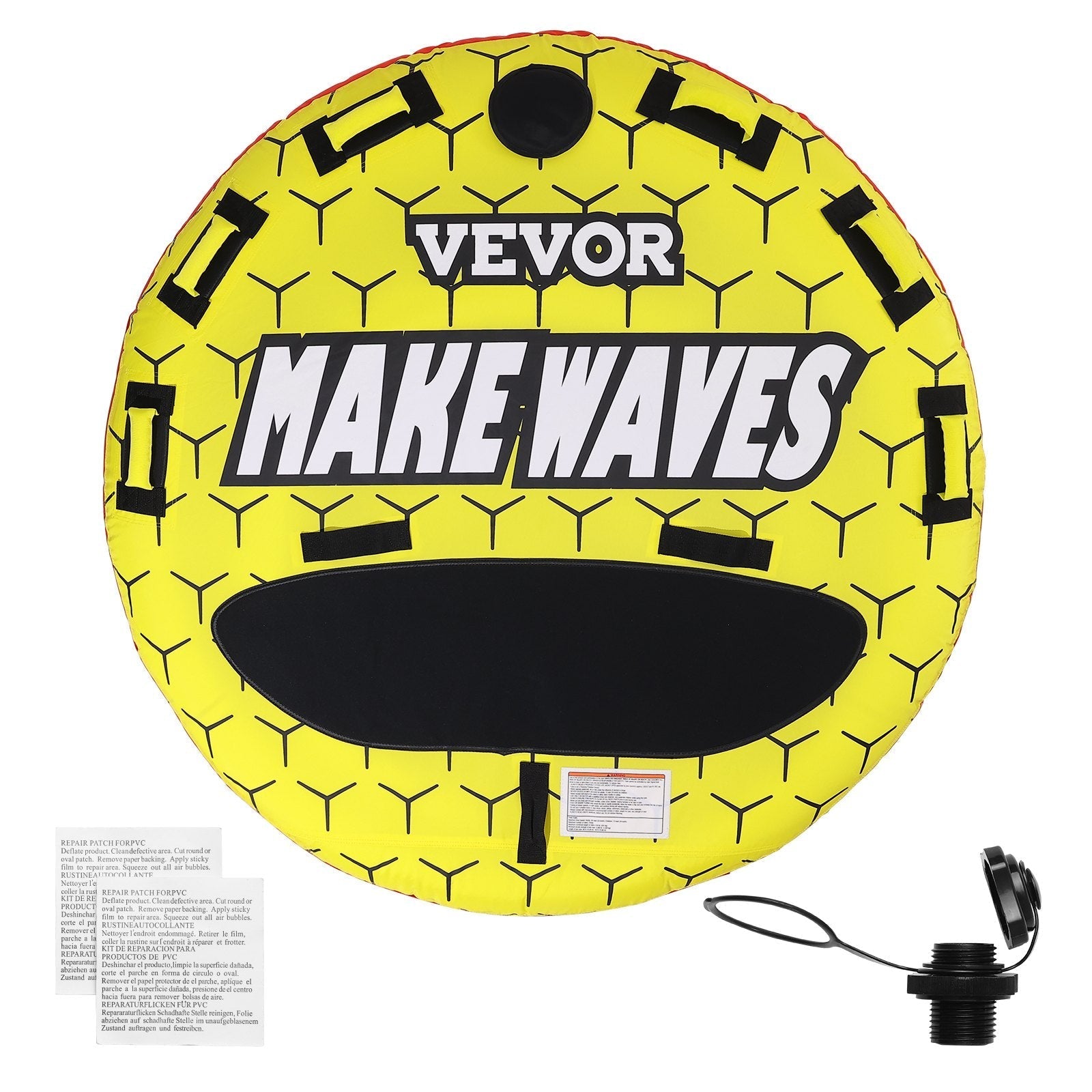 VEVOR Towable Tube for Boating, 1-3 Riders Inflatable Boat Tubes and Towables, 510 lbs, 63" Round Water Sport Towable Tubes for Boats to Pull, Full Nylon Cover, EVA Grab Handles and Speed Safety Valve
