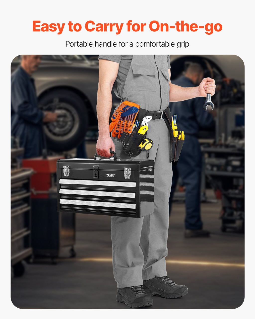 VEVOR Tool Box 20.5-inch Portable Metal Tool Box with 3 Drawers Tool Organizer