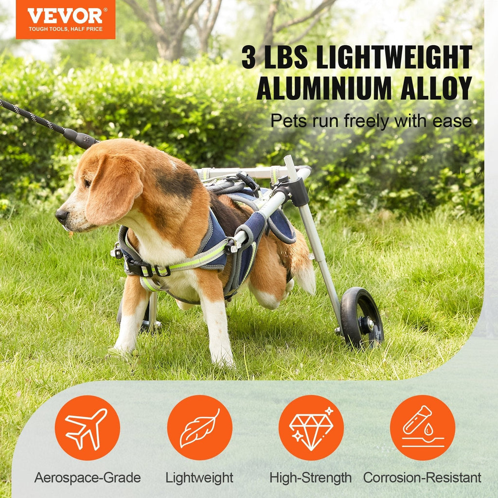 VEVOR 2 Wheels Dog Wheelchair for Back Legs, Pet Wheelchair Lightweight & Adjustable Assisting in Healing,  Dog Cart/Wheelchair for Injured, Disabled, Paralysis, Hind Limb Weak Pet(S)