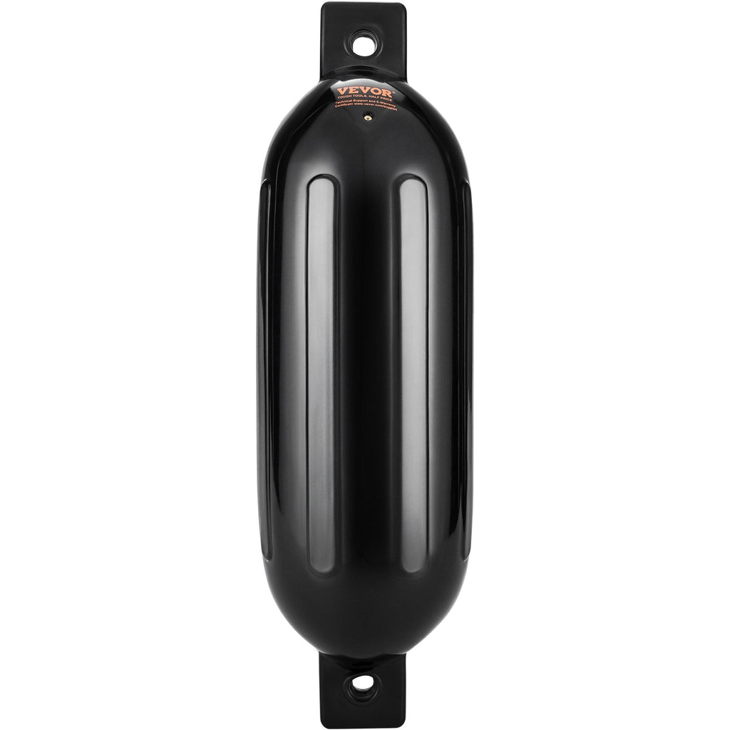 VEVOR Boat Fenders, 5.5" x 20" Boat Bumpers for Docking, Inflatable Ribbed Fender with Center Holes, Marine Boat Dock Fender Bumper with Air Pump, 4 Needles and 4 Ropes and Storage Bag, Black