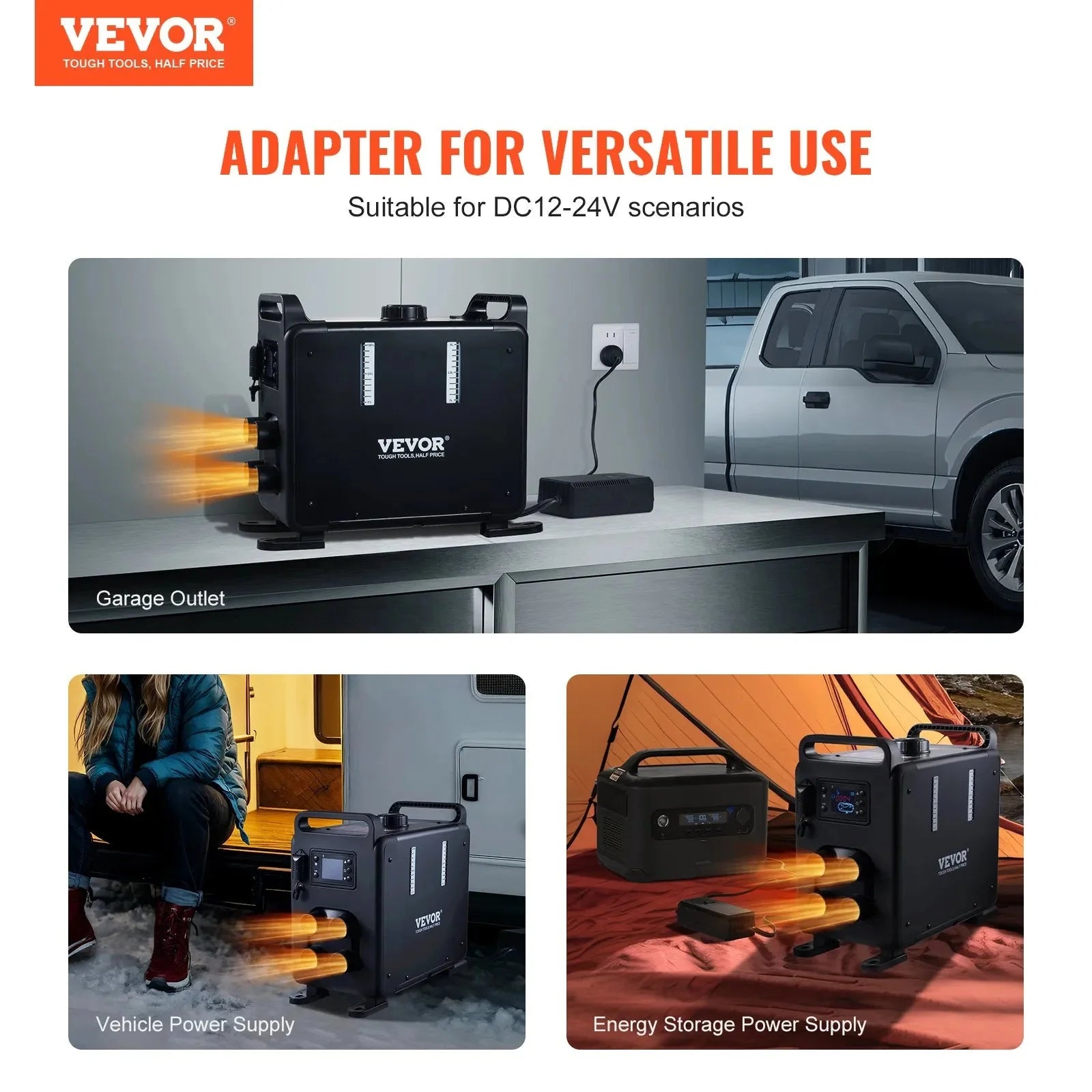VEVOR 8KW Diesel Heater, 12V/24V All-in-One Diesel Air Heater, Bluetooth App, Remote Control & Display, CO Alarm, Fast Heating Vertical Portable Heater for Vehicles & Garage