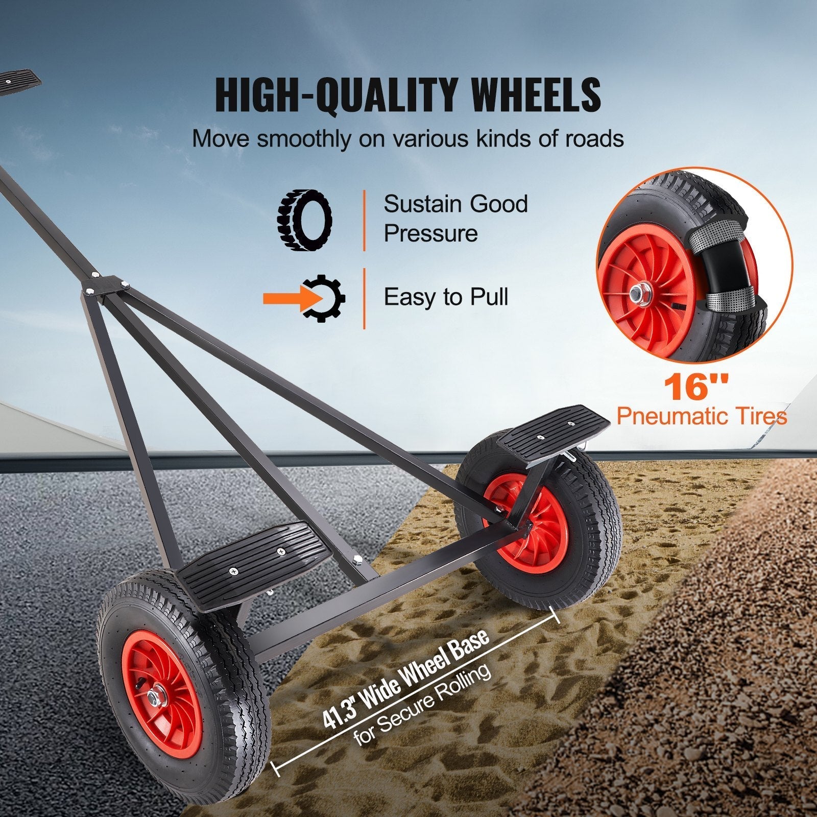 VEVOR Boat Trailer Dolly 420lbs Load Capacity, Carbon Steel Trailer Mover with 96''-116'' Adjustable Length, 16'' Pneumatic Tires & Nonslip Support Bracket, for Moving Kayak Motorboat Fishing Boat