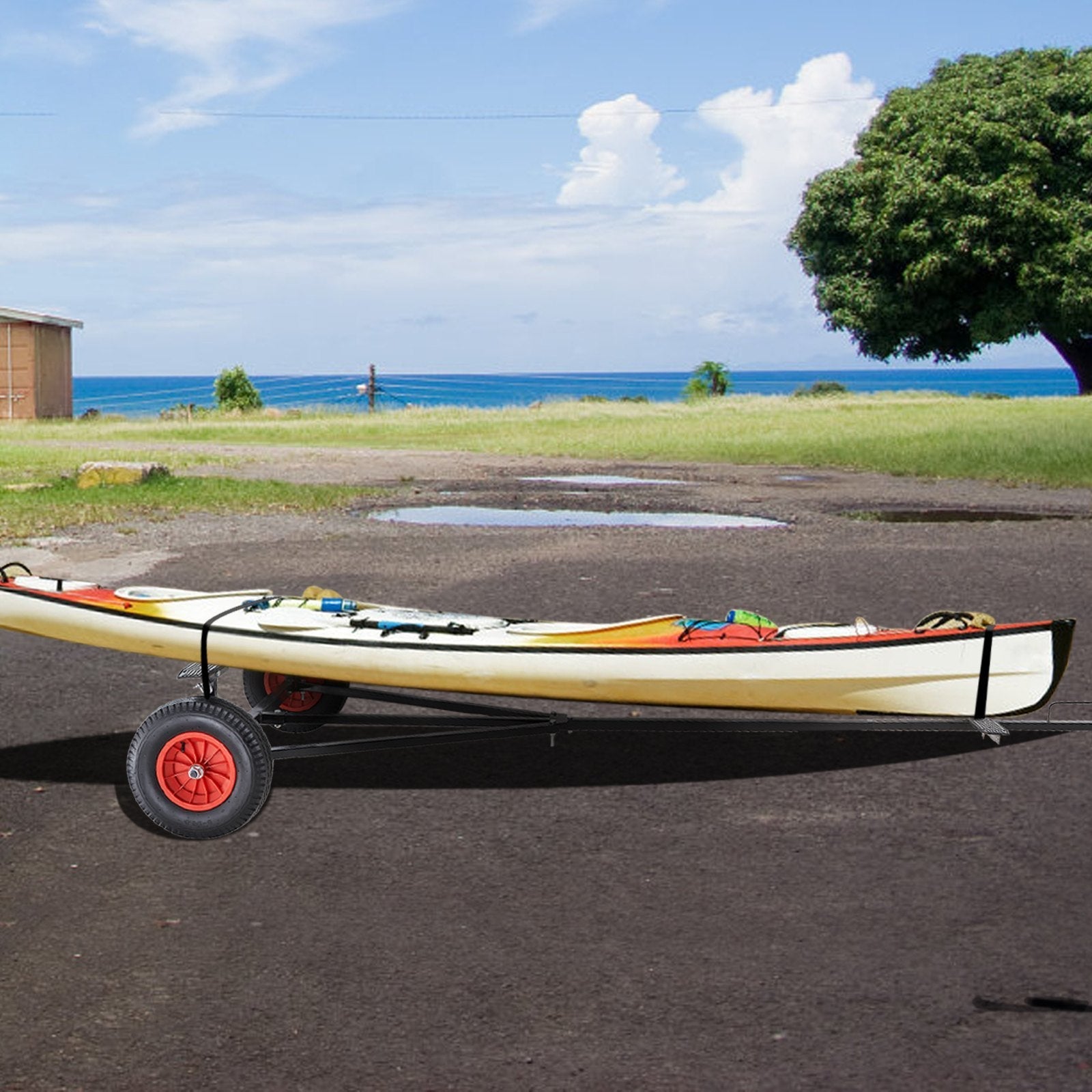 VEVOR Boat Trailer Dolly 420lbs Load Capacity, Carbon Steel Trailer Mover with 96''-116'' Adjustable Length, 16'' Pneumatic Tires & Nonslip Support Bracket, for Moving Kayak Motorboat Fishing Boat