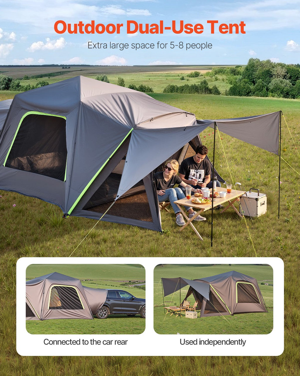 VEVOR SUV Camping Tent Outdoor SUV Tent with Awning Waterproof for 5-8 Person
