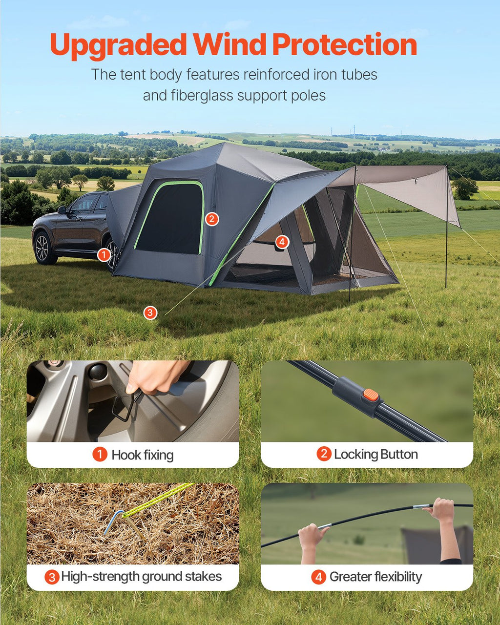 VEVOR SUV Camping Tent Outdoor SUV Tent with Awning Waterproof for 5-8 Person