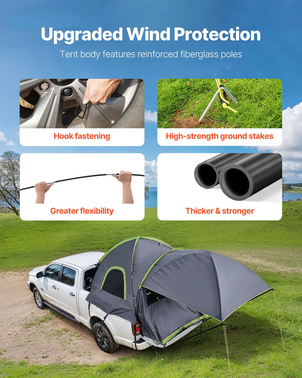 VEVOR Truck Tent 8.0-8.2ft Waterproof PU2000 Truck Bed Camping Tent 2-3 Person