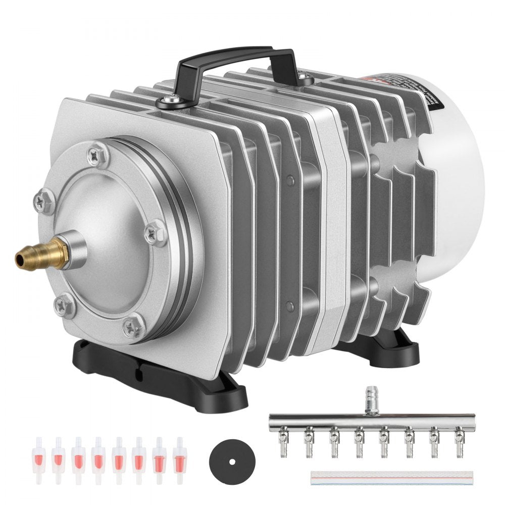 VEVOR Electromagnetic Commercial Air Pump, 50W, 1110 GPH Hydroponic Air Pump with 8-Port Distributor Connecting Hose Check Valves Stainless Steel Diaphragm, for Aquarium, Fish Tank, Pond & Hydroponics