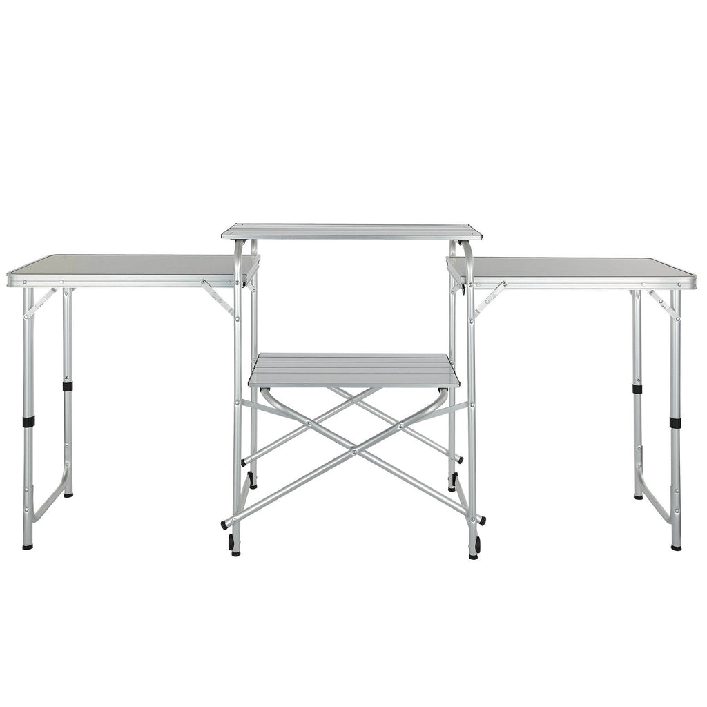 VEVOR Camping Kitchen Table, Folding Outdoor Cooking Table with Storage Carrying Bag, Aluminum Cook Station 3 Cupboard & Detachable Windscreen, Quick Set-up for Picnics, BBQ, RV Traveling, Black