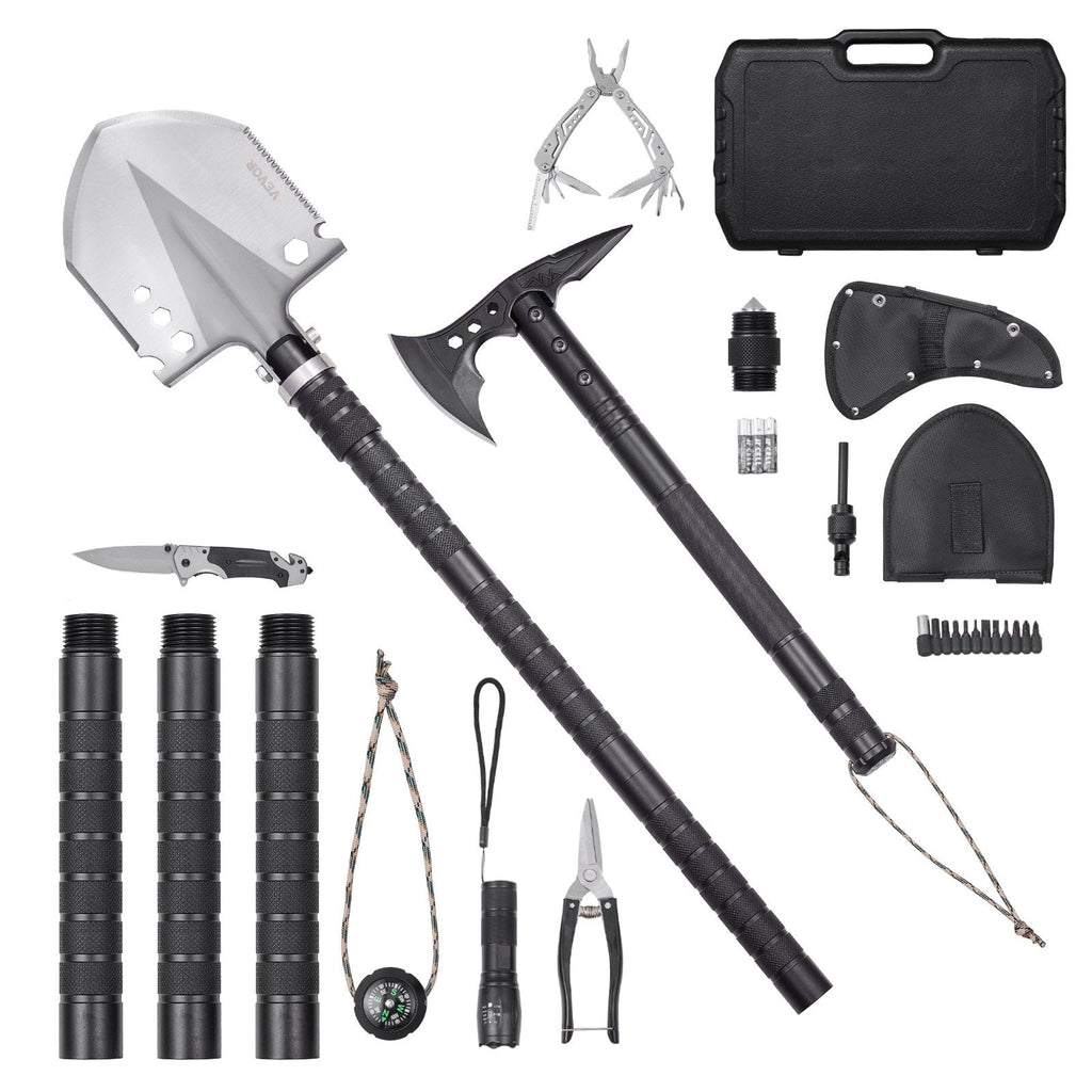 VEVOR Survival Shovel Survival Axe 28-in-1 Camping Folding Shovels with Hatchet