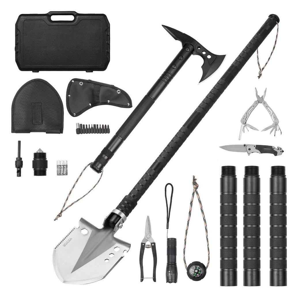 VEVOR Survival Shovel Survival Axe 28-in-1 Camping Folding Shovels with Hatchet