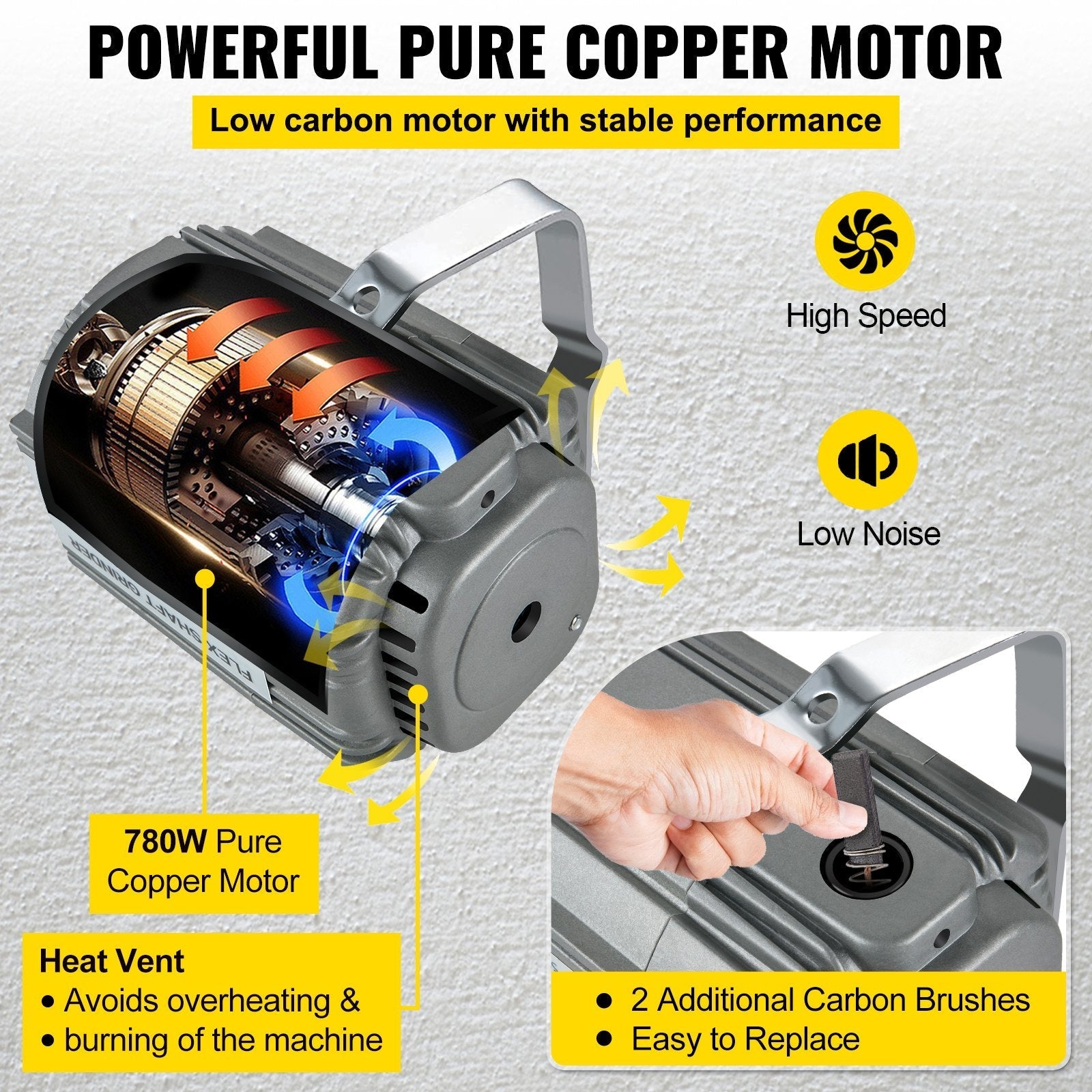 VEVOR Flex Shaft Grinder 780W Rotary Tool 500-23000RPM Rotary Carver with 1/4\" 3-Jaw Chuck & Stepless Speed Foot Pedal Hanging Grinding Machine 131PCS Accessories for Jewelry Polishing Grinding DIY