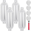 VEVOR Boat Fender 8.5 x 27 inches White Boat Protection Pack of 4 Ribbed Twin Eyes Boat Fender Bumper and Pump to Inflate