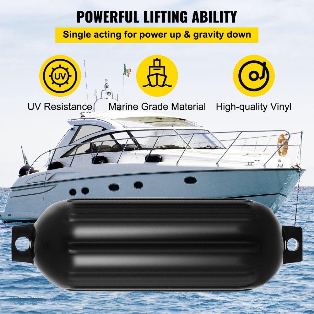 VEVOR Boat Fenders 4 Ribbed 8\" x 27\" PVC Bumper Dock Shield Protection Black