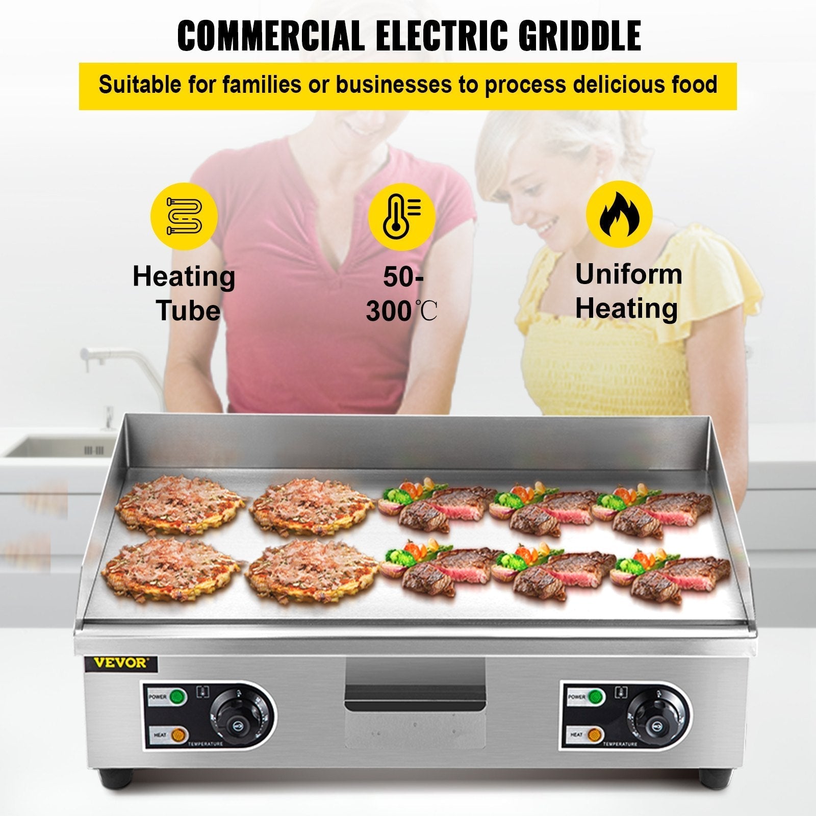 3000W 30" Electric Countertop Griddle Stainless steel Adjustable Temp Control Commercial Restaurant Grill