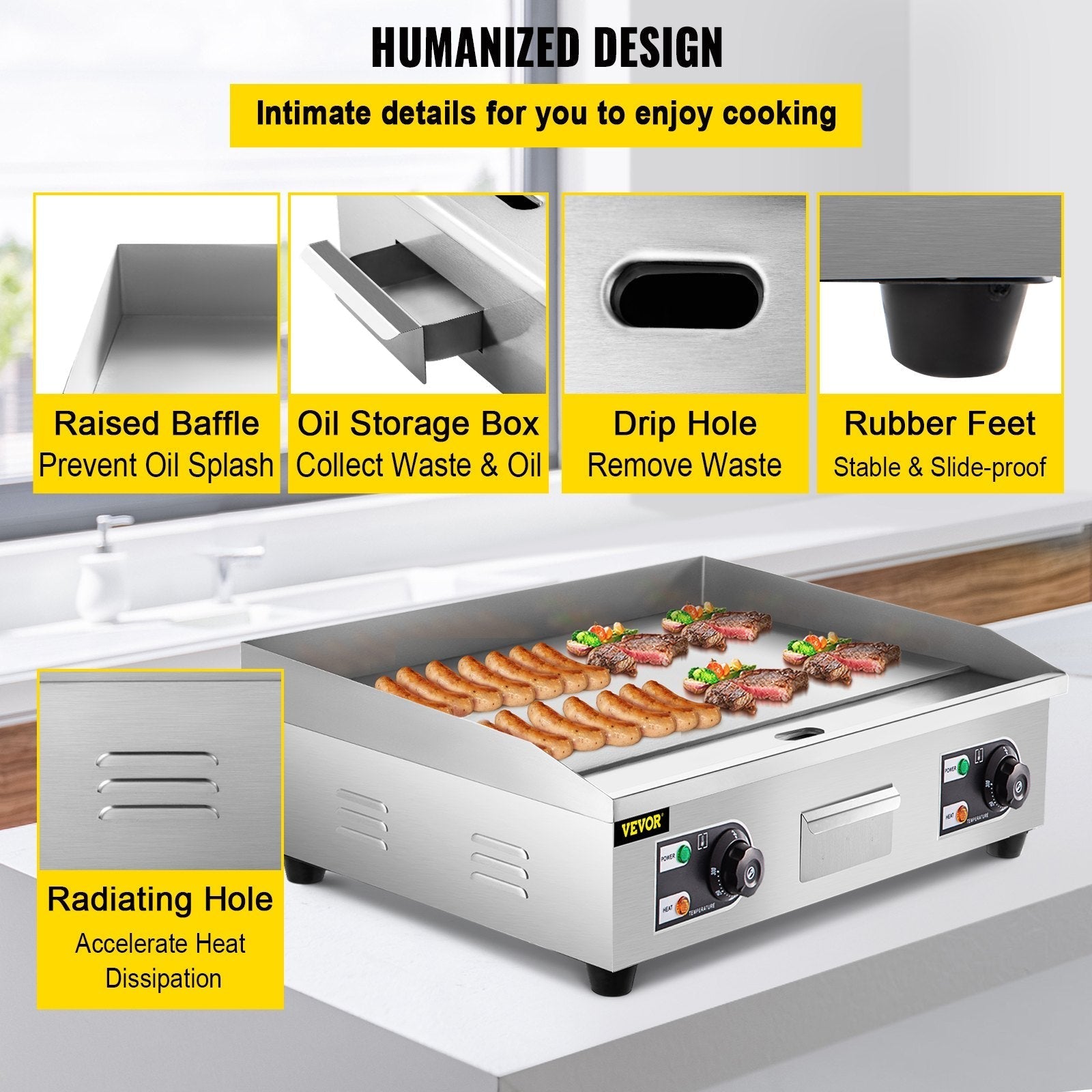 3000W 30" Electric Countertop Griddle Stainless steel Adjustable Temp Control Commercial Restaurant Grill