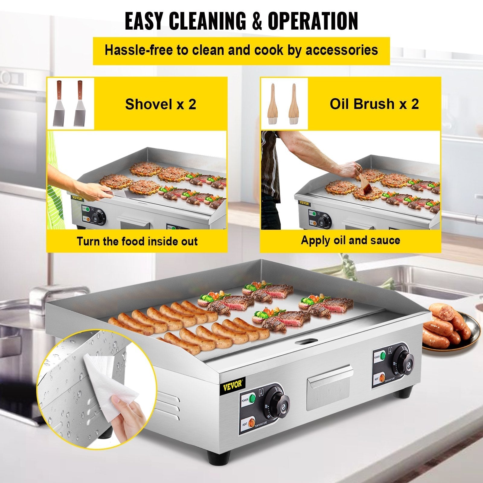 3000W 30" Electric Countertop Griddle Stainless steel Adjustable Temp Control Commercial Restaurant Grill
