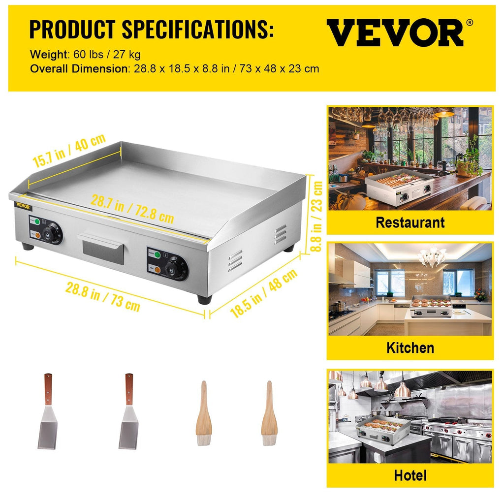 3000W 30" Electric Countertop Griddle Stainless steel Adjustable Temp Control Commercial Restaurant Grill