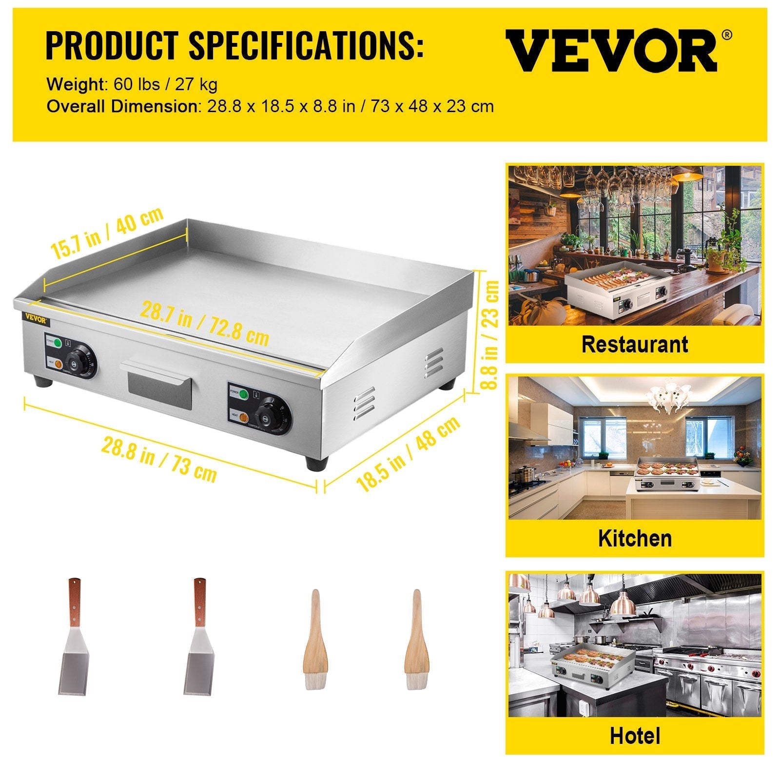 3000W 30" Electric Countertop Griddle Stainless steel Adjustable Temp Control Commercial Restaurant Grill