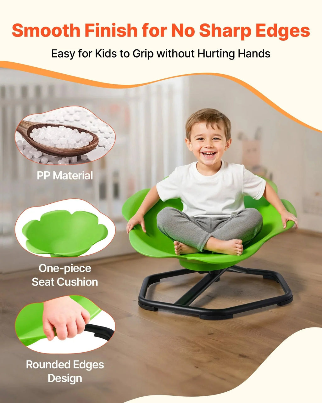 VEVOR Kids Swivel Chair, 220 lbs Capacity, Cylinder Shape Sensory Spinning Chair, Autistic Kids Sensory Toy Seat with Non-Slip Metal Base, Toddler Sit & Spin Seat for Coordination Balance Focus, Green