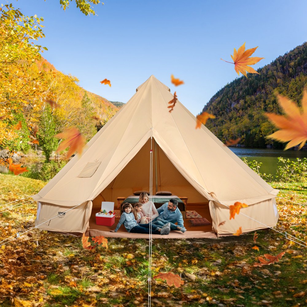 VEVOR Canvas Bell Tent, 4 Seasons 4 m/13.12 ft Yurt Tent, Canvas Tent for Camping with Stove Jack, Breathable Tent Holds up to 6 People, Family Camping Outdoor Hunting Party