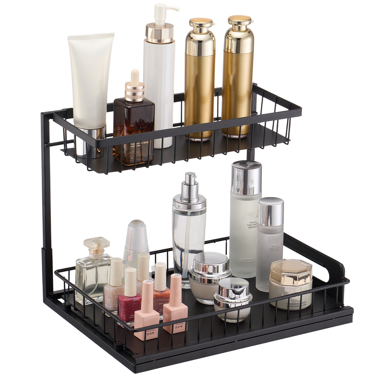 VEVOR 2-Tier Wire Pull Out Cabinet Under Sink Organizer 10.7"x14" Drawer Basket