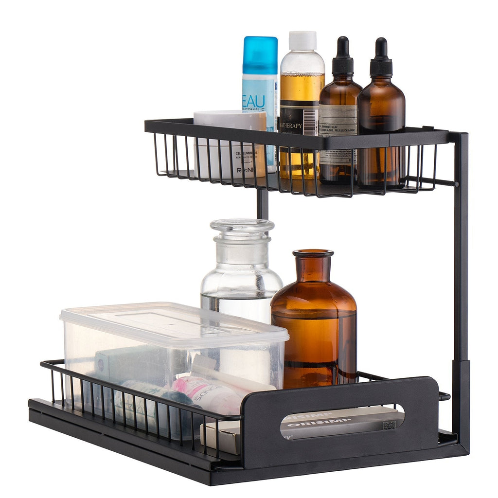 VEVOR 2-Tier Wire Pull Out Cabinet Under Sink Organizer 10.7"x14" Drawer Basket
