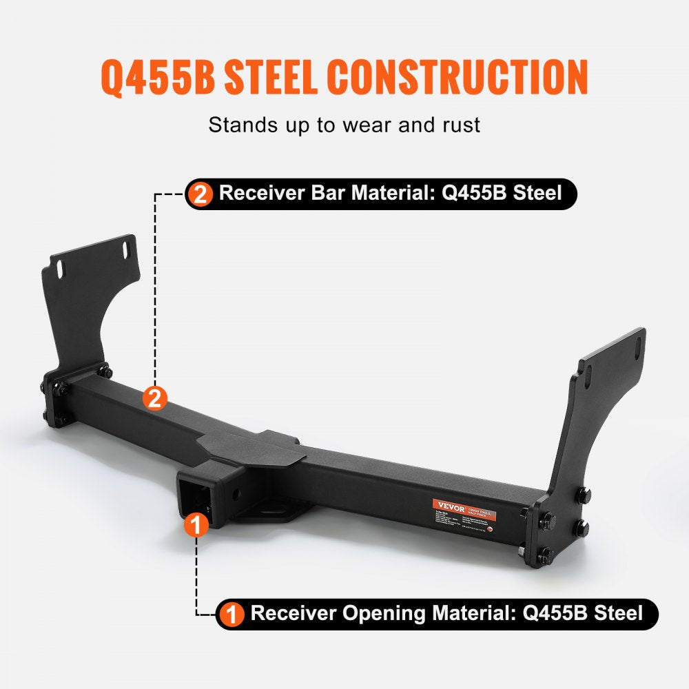 VEVOR Class 3 Trailer Hitch, 2-Inch Receiver, Q455B Steel Tube Frame, Compatible with 2011-2022 Jeep Grand Cherokee, Multi-Fit Hitch to Receive Ball Mount, Cargo Carrier, Bike Rack, Tow Hook, Black