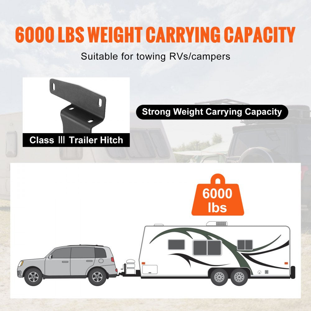 VEVOR Class 3 Trailer Hitch, 2-Inch Receiver, Q455B Steel Tube Frame, Compatible with 2019-2023 Toyota RAV4, 6000 lbs, Multi-Fit Hitch to Receive Ball Mount, Cargo Carrier, Bike Rack, Tow Hook, Black