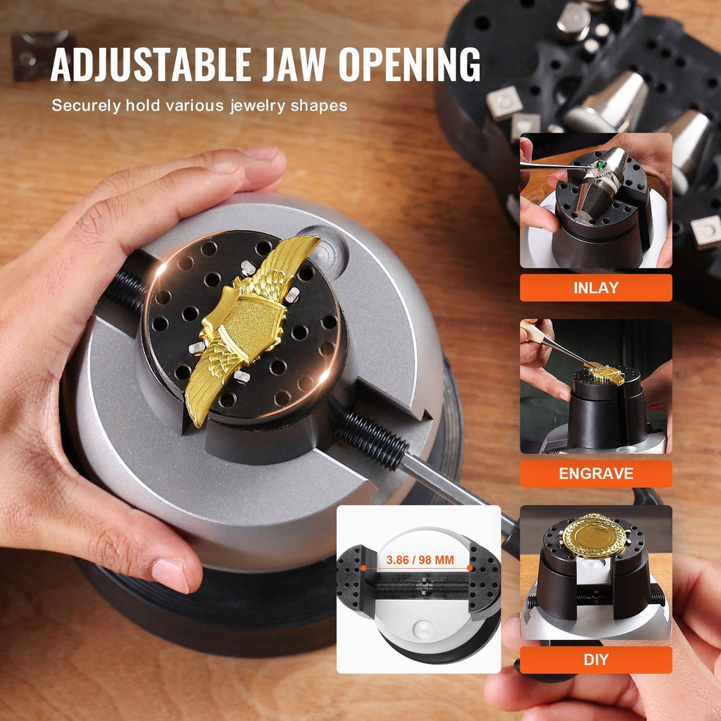 VEVOR Ball Vise Engraving Setting Tool 5 inch Professional Ball Vise 34 PCS Attachment Jewelry Engraving Block Tools Standard Block